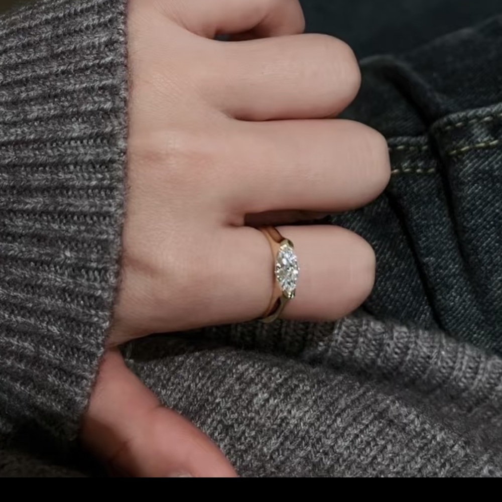 Gold Solitaire Marquise Ring with Clear Stone